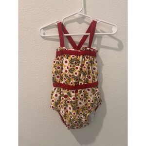 Hanna Andersson Girls Yellow Red Floral Ruffle One Piece Swimsuit Size 85/2T US